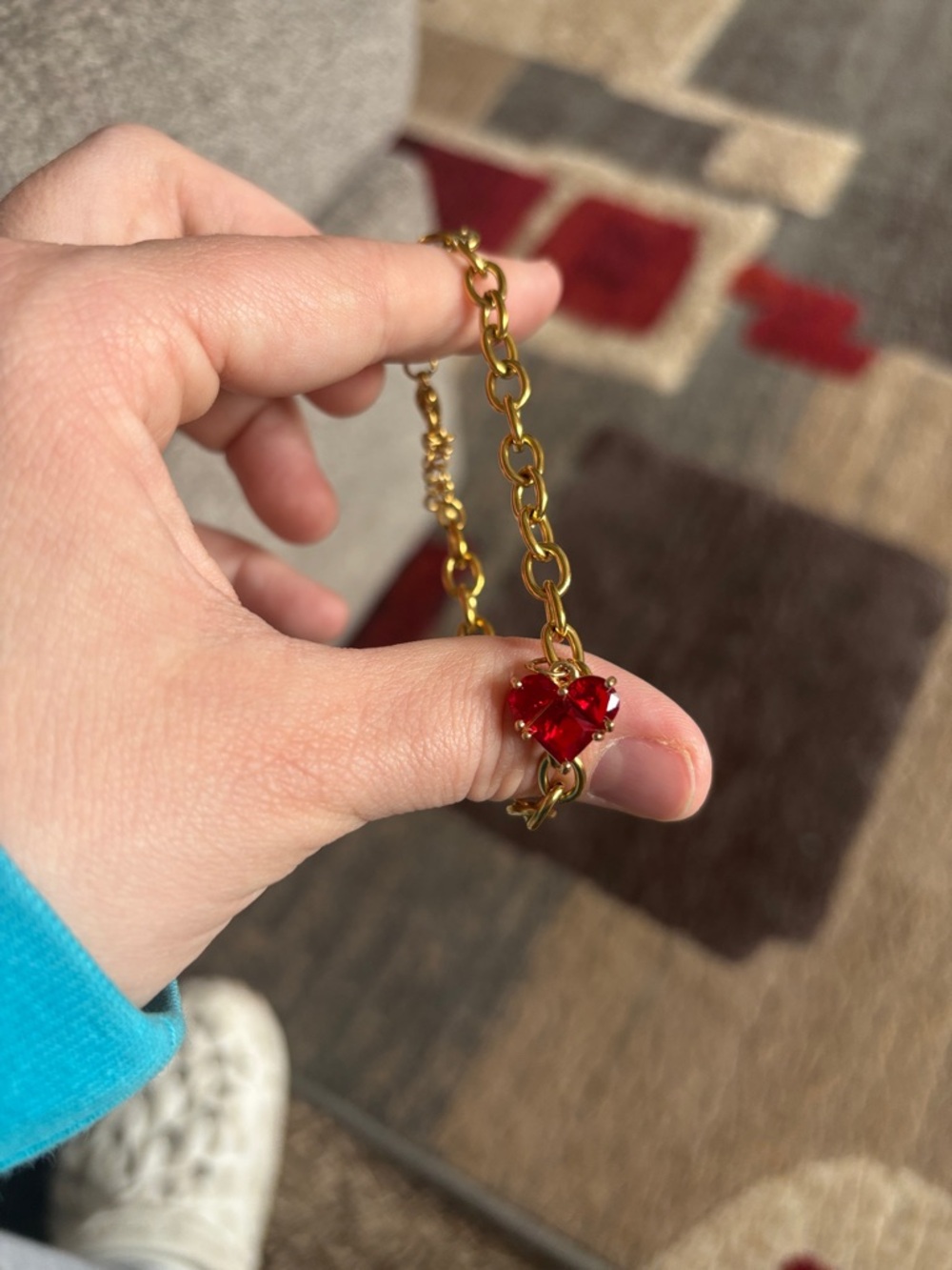Gold Chain Bracelet with Red Heart Charm